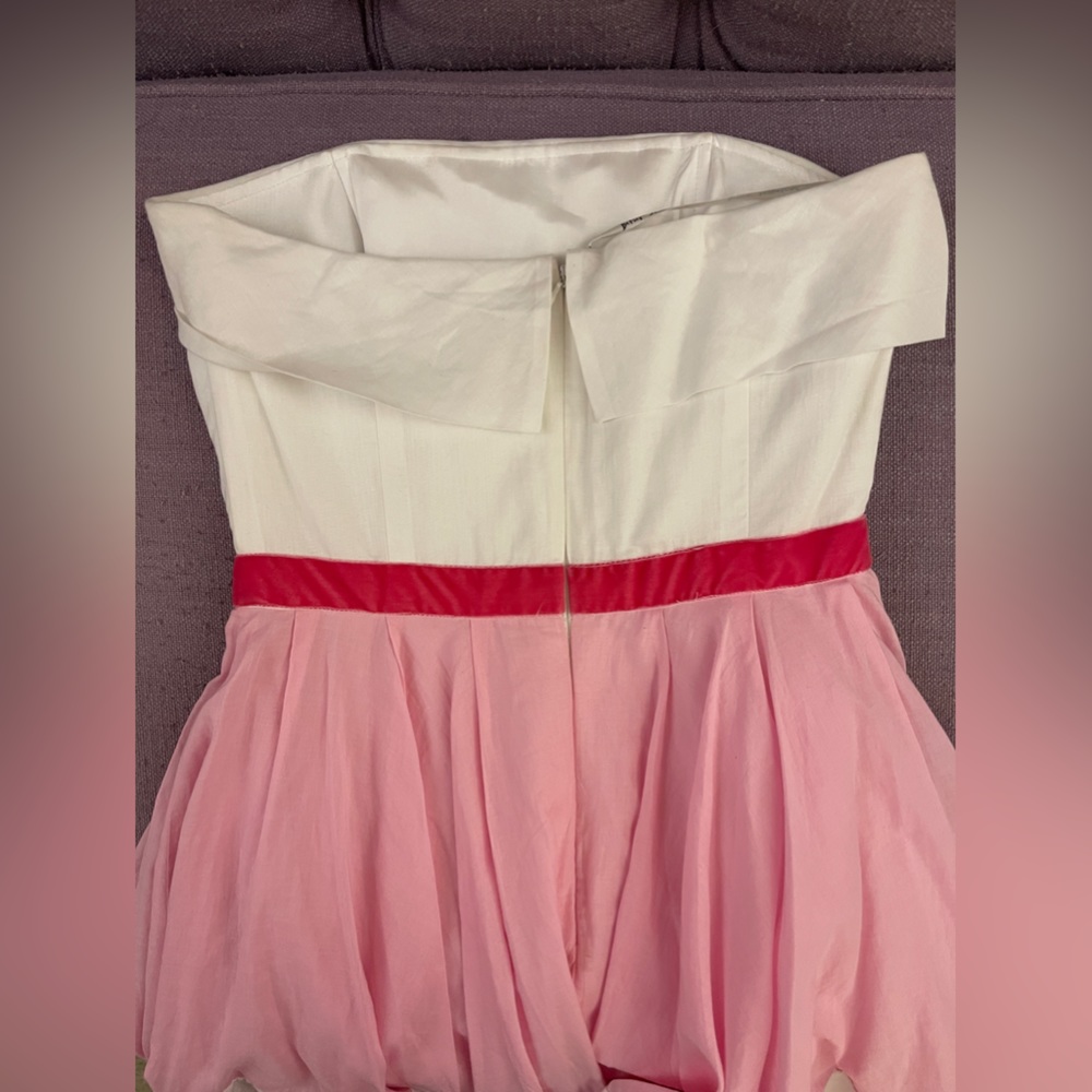 Betsey Johnson White and Pink Floral Appliqué Strapless Dress - Picture 3 of 4